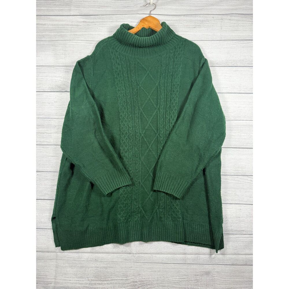 Croft & Barrow Womens 4X Green Cable Knit Turtleneck Sweater Plus Size 4236